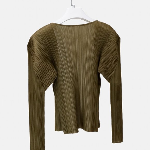 Issey Miyake Pleats Please Khaki Cardigan - Picture 2 of 6